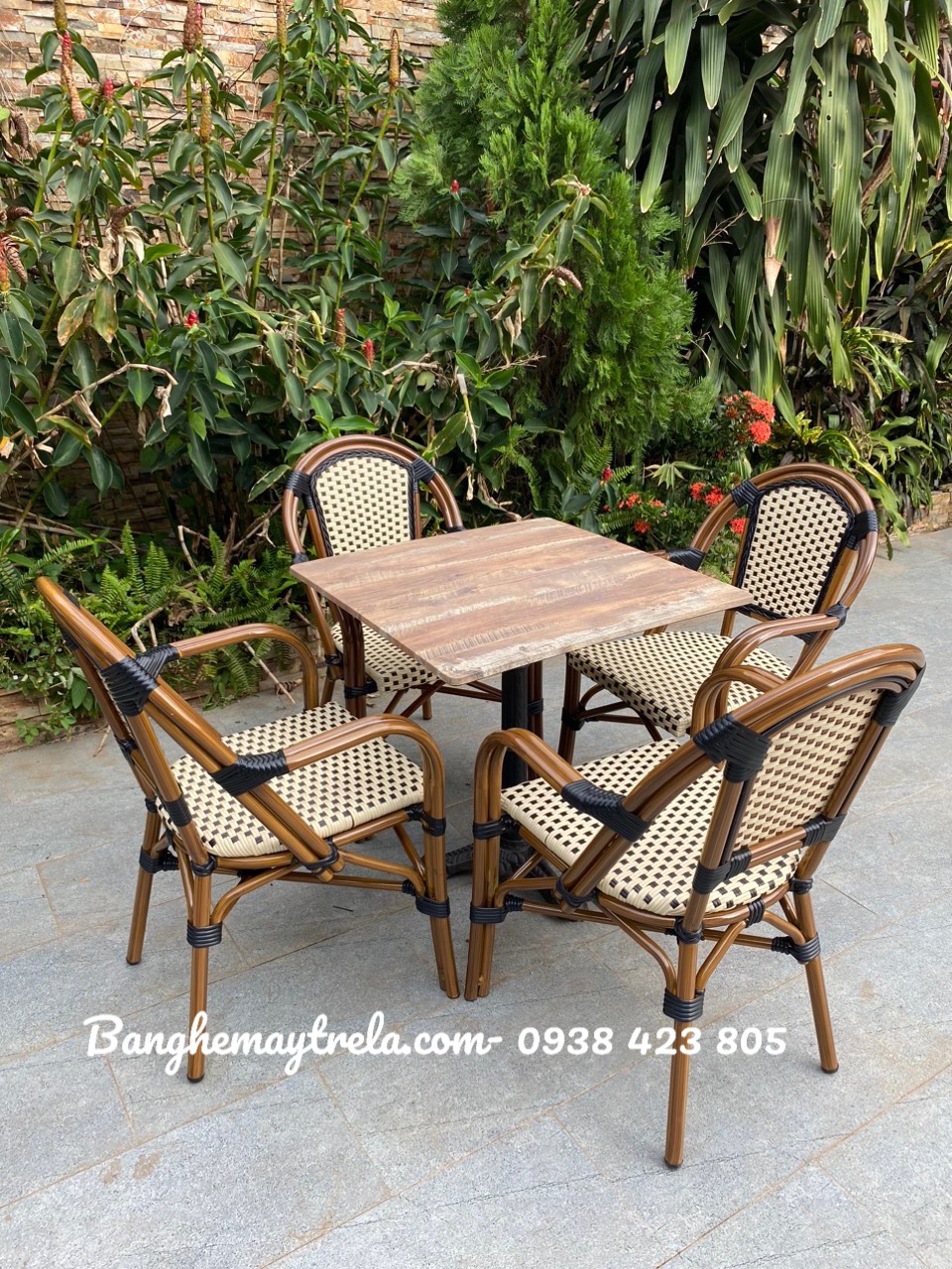 Ghế cafe ngoài trời khung nhôm giả mây